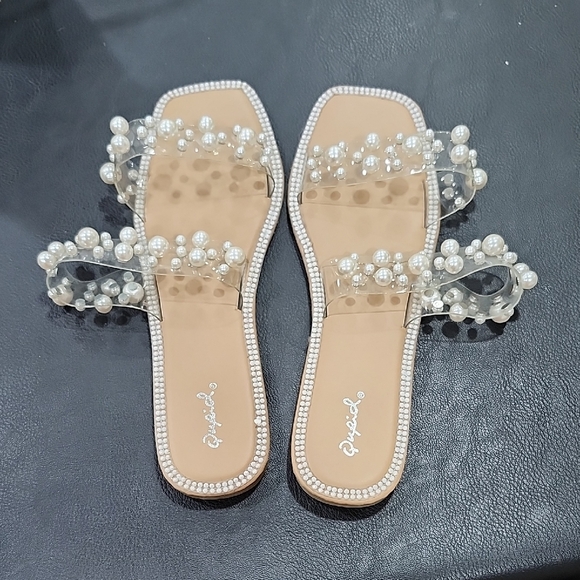 QUPID FAUX PEARL EMBELLISHED SANDALS - Picture 1 of 3